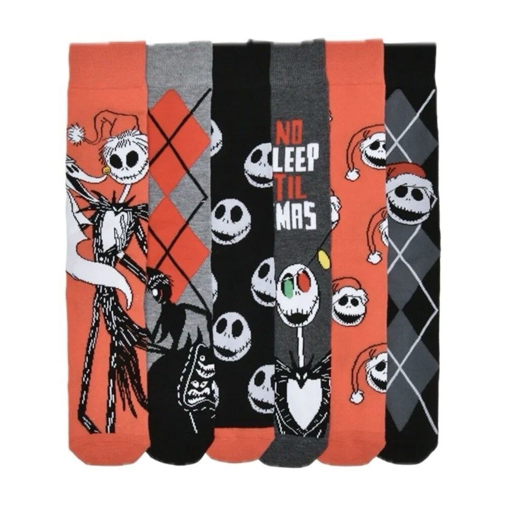 Nightmare Before Christmas Men's 6-Pack Crew Socks, Sock Size 10-13